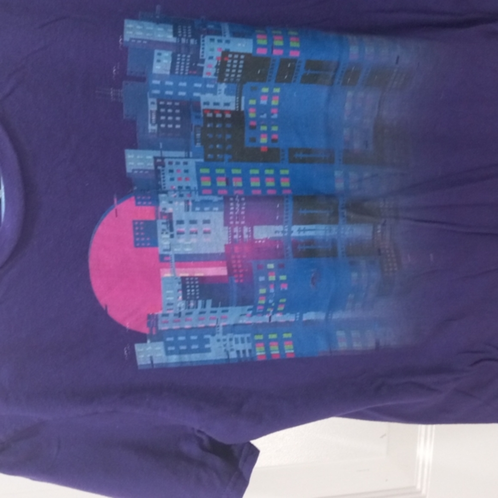 ANVIL Purple T- Shirt with City Scape Sz Med unisex
